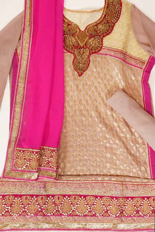 Brown Khaddi Georgette Semi Stitched Salwar Suit With Dupatta