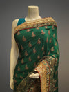 Bottle Green Crepe Embriodered Saree With Unstitched Blouse