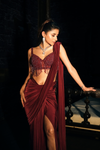 Maroon Net Pre-Draped Designer Saree With Readymade Blouse (Ft:-Kanika Mann)