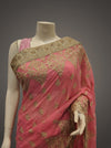 Pink Chiffon Embroidered Saree With Unstitched Blouse