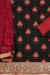 Black Maroon Crepe Unstitched Salwar Suit With Dupatta