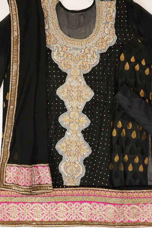 Black Georgette Semi Stitched Salwar Suit With Dupatta