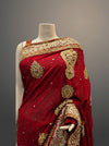 Maroon Tussar Georgette Net Embroidered Saree With Unstitched Blouse