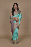 Tea-green Banarasi Woven Zari Banarasi Silk Saree With Unstitched Blouse