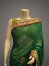 Bottle Green Georgette Embroidered Saree With Unstitched Blouse