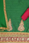 Bottle Green Tussar Unstitched Salwar Suit With Dupatta