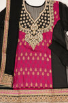 Black Khaddi Georgette Semi Stitched Suit Salwar With Dupatta