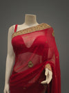 Maroon Georgette Crepe Embroidered Saree With Unstitched Blouse