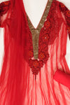 Red Net Semi Stitched Salwar Suit With Dupatta