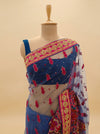 Bluish Grey Net Embroidered Saree With Unstitched Blouse