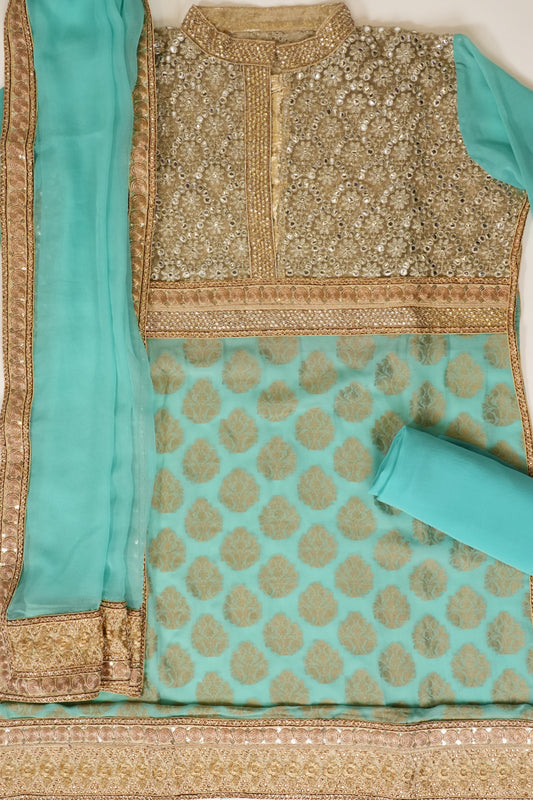 Firozi Khaddi Georgette Semi Stitched Salwar Suit With Dupatta