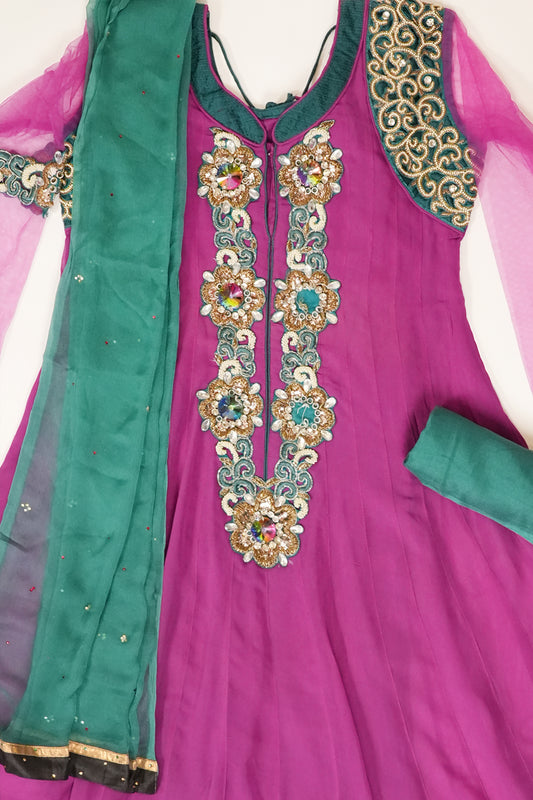 Magenta Georgette Semi Stitched Salwar Suit With Dupatta