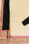 Tussar & Black Jacquard Chiffon Unstitched Suit Salwar With Dupatta