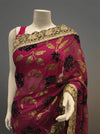 Magenta Chiffon Embroidered Saree With Unstitched Blouse