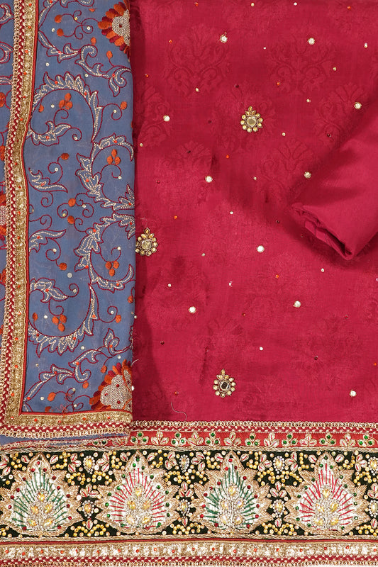 Maroon Georgette Unstitched Suit Salwar With Dupatta