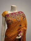 Rust Jacquard Crepe Embriodered Saree With Unstitched Blouse