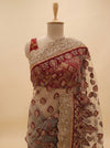 Mouse Net Embroidered Saree With Unstitched Blouse