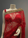 Red Jacquard Embroidered Saree With Unstitched Blouse