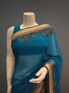 Rama Georgette Embroidered Saree With Unstitched Blouse