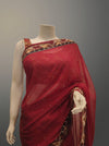 Maroon Georgette Embroidered Saree With Unstitched Blouse