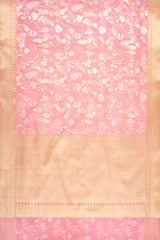 Pink Organza Embroidered Saree With Unstitched Blouse