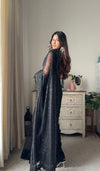 Black Net Embroidered Saree With Unstitched Blouse