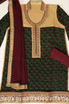 Tussar Bottle Green Crepe Semi Stitched Salwar Suit With Dupatta