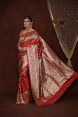 Red Banarasi Silk Woven Zari Saree With Unstitched Blouse