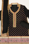Black Crepe Semi Stitched Suit Salwar With Dupatta