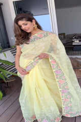 Organza Embroidered Saree With Jaal Work (All Over) (Ft:-Mallika singhania)