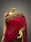 Rani Chiffon Embroidered Saree With Unstitched Blouse