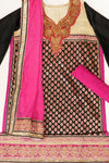 Black Upada Silk Semi Stitched Salwar Suit With Dupatta