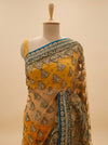 Orange Net Embroidered Saree With Unstitched Blouse