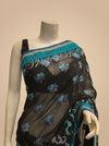 Black Georgette Embroidered Saree With Unstitched Blouse