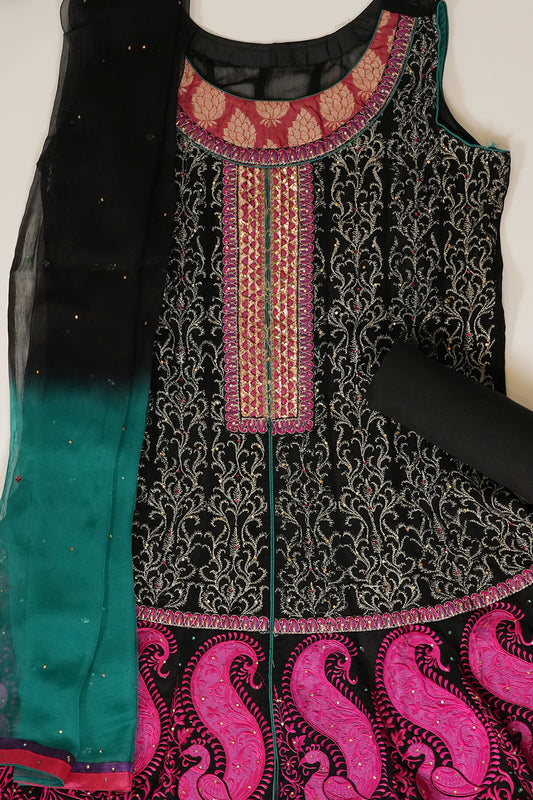 Black Georgette Semi Stitched Salwar Suit With Dupatta