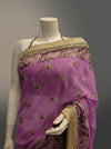 Mauve Chiffon Embroidered Saree With Unstitched Blouse