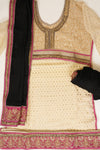 Ivory Chinon Semi Stitched Salwar Suit With Dupatta