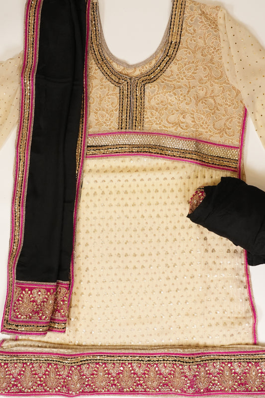 Ivory Chinon Semi Stitched Salwar Suit With Dupatta