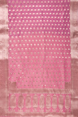 Pink Organza Woven Zari Saree With Unstitched Blouse