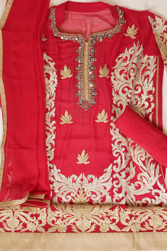 Red Georgette Semi Stitched Salwar Suit With Dupatta