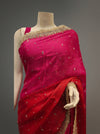 Red Rani Organza Satin Embroidered Saree With Unstitched Blouse