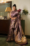 Purple Banarasi Silk Woven Zari Saree With Unstitched Blouse(Ft:-Tanishaa Mukerji)