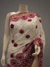 Off White Chiffon Embriodered Saree With Unstitched Blouse