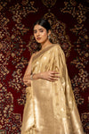 Tussar Banarasi Silk Woven Zari Saree With Unstitched Blouse