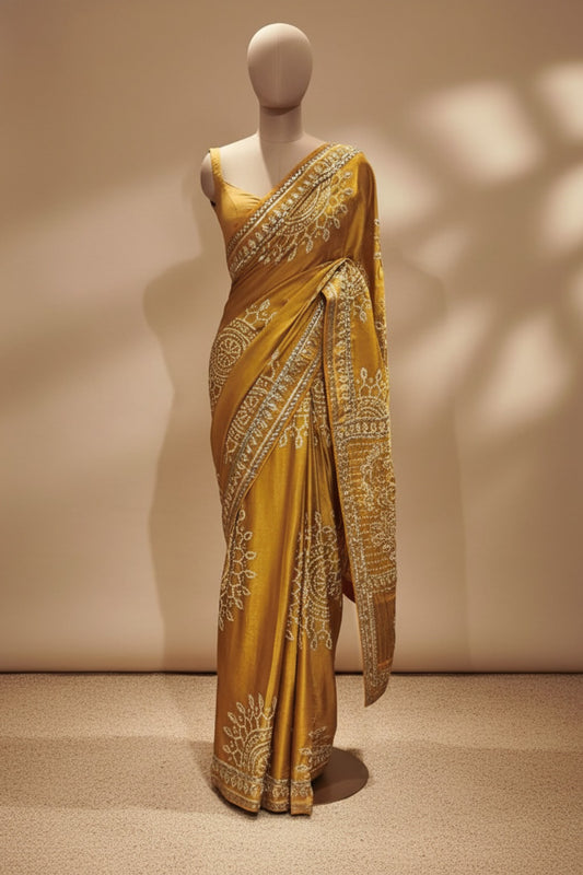 Mustard Gajji Silk Saree With Unstitched Blouse