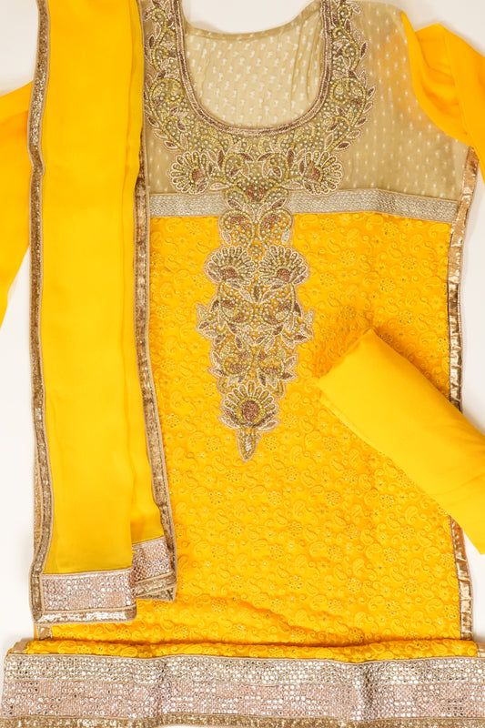 Lemon Georgette Semi Stitched Salwar Suit With Dupatta