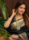 Black Banarasi Silk Woven Zari Saree With Unstitched Blouse(Ft:-Bhagyashree)