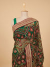 Bottle Green Net Embroidered Saree With Unstitched Blouse