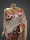 White Chiffon Embroidered Saree With Unstitched Blouse