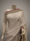 White Jacquard Chiffon Embriodered Saree With Unstitched Blouse